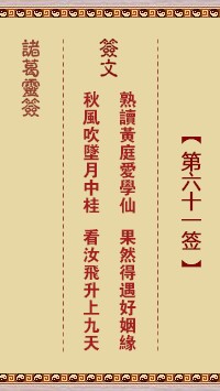 诸葛灵签61签，诸葛亮神签第六十一签解签占卜详解