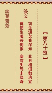 诸葛灵签80签，诸葛亮神签第八十签解签占卜详解