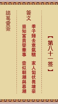 诸葛灵签81签，诸葛亮神签第八十一签解签占卜详解