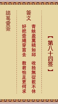 诸葛灵签84签，诸葛亮神签第八十四签解签占卜详解