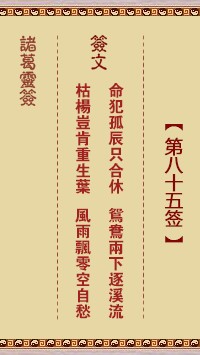 诸葛灵签85签，诸葛亮神签第八十五签解签占卜详解
